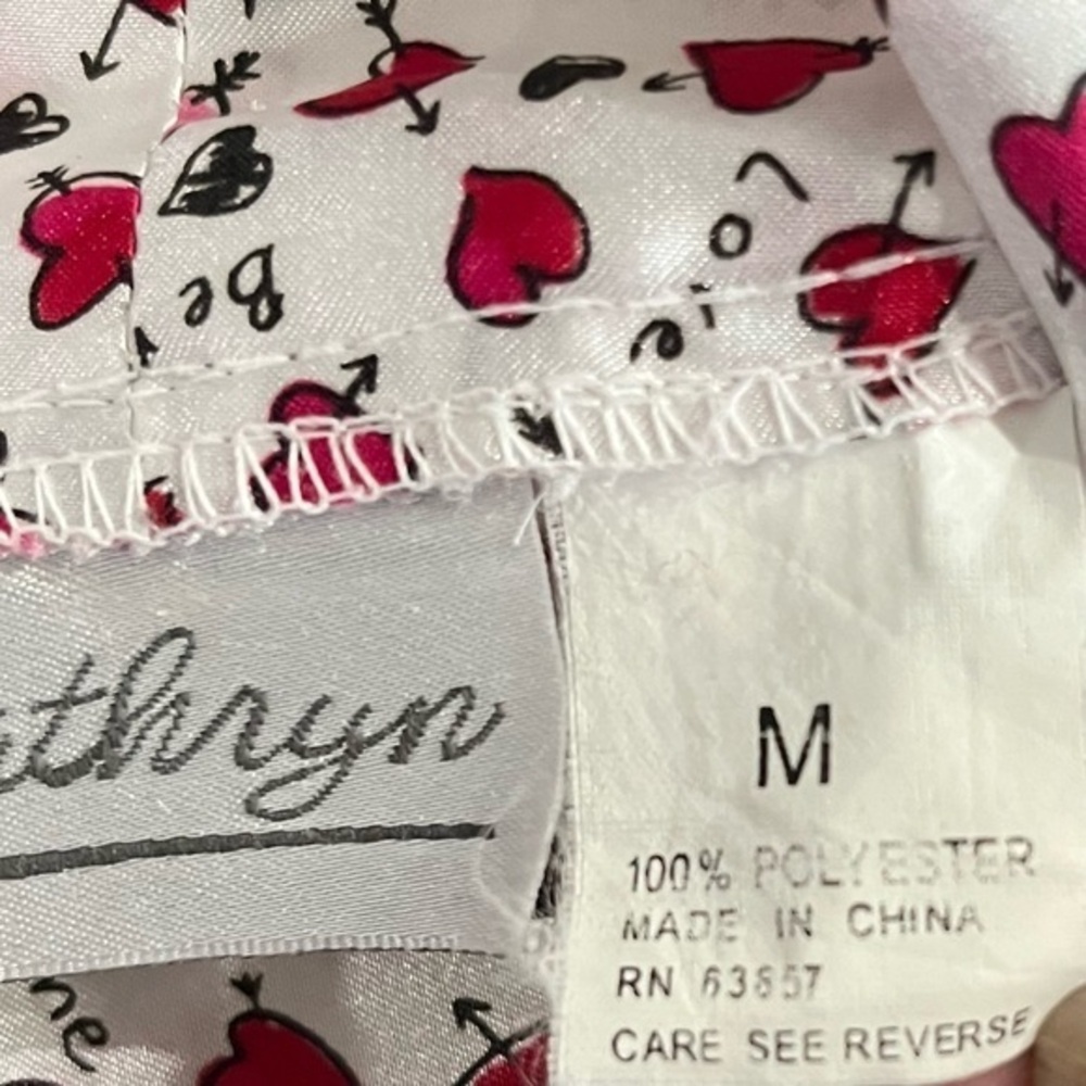 Vintage Kathryn Short Robe‎ Women M Satin Cupid Hearts Love Red White Valentines - Picture 13 of 13